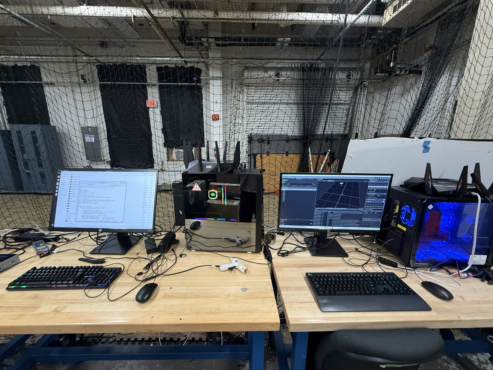 Two build workstations set up side by side in the team shop